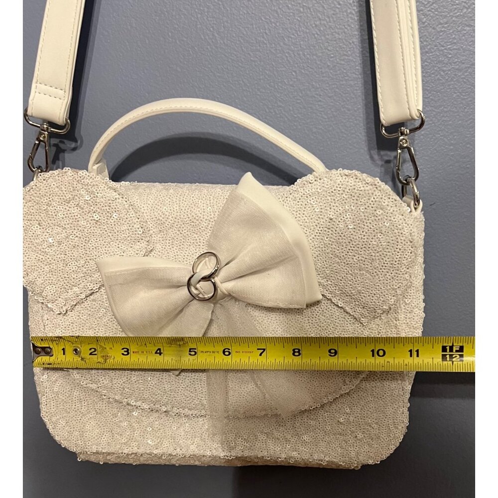 Loungefly Disney Minnie‎ Mouse White Sequin Wedding Crossbody Purse W Ring Bow - Picture 7 of 16